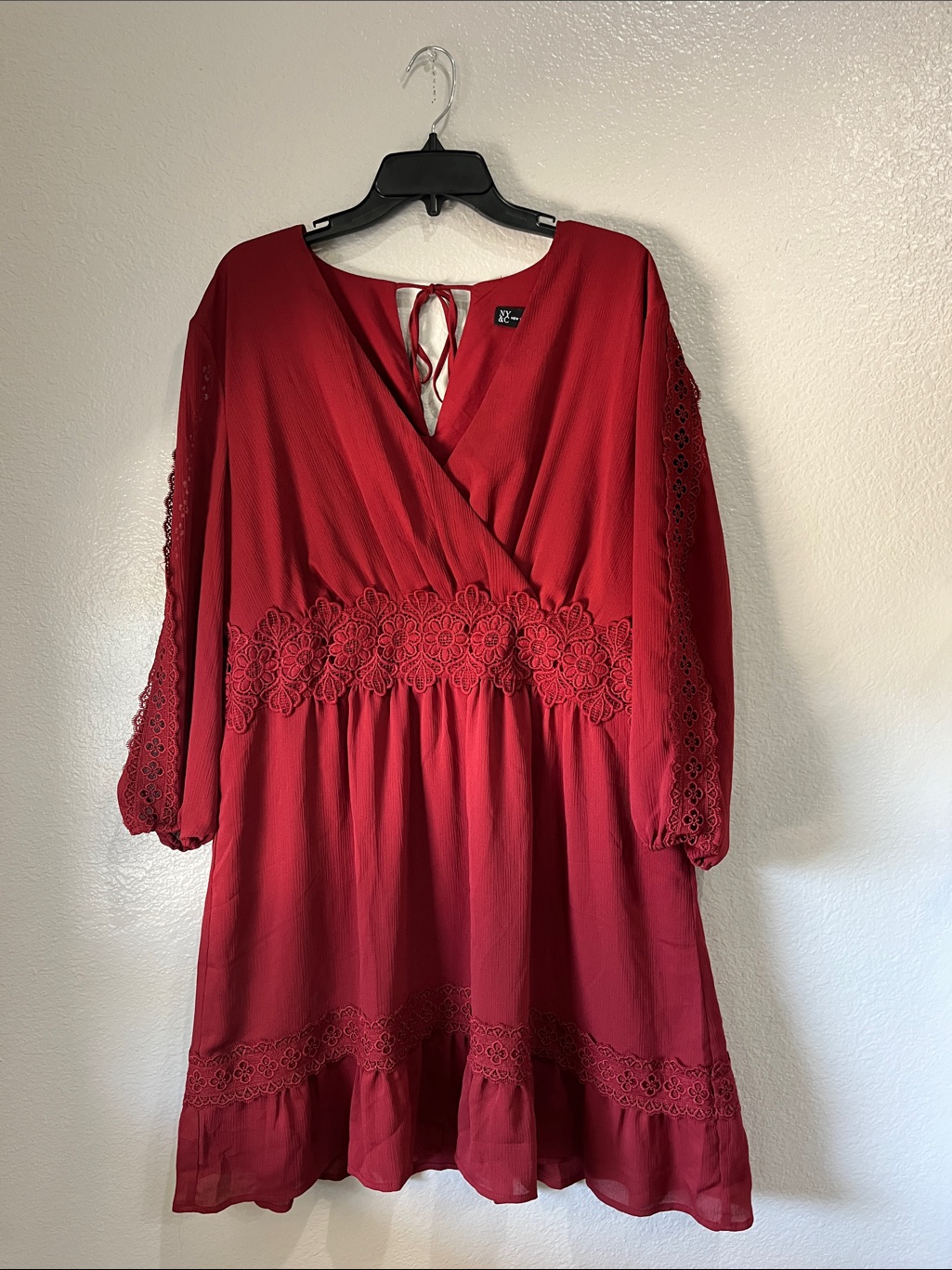 New York & Company Red Lace V Neck Midi Dress Sz Xxl Boho Feminine Tc0054